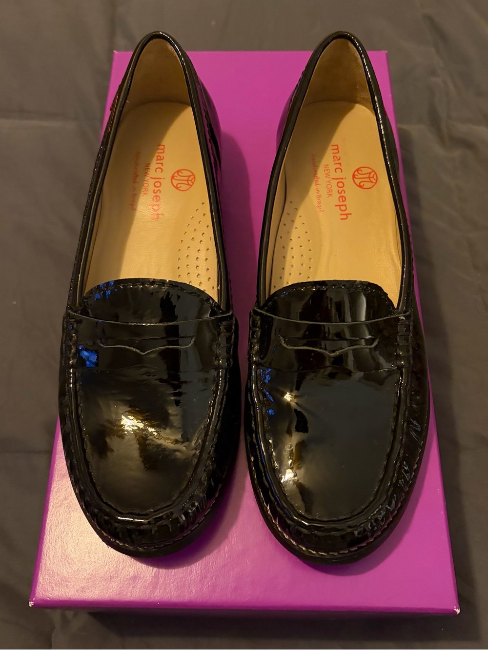 Marc Joseph Black Patent Penny Loafers